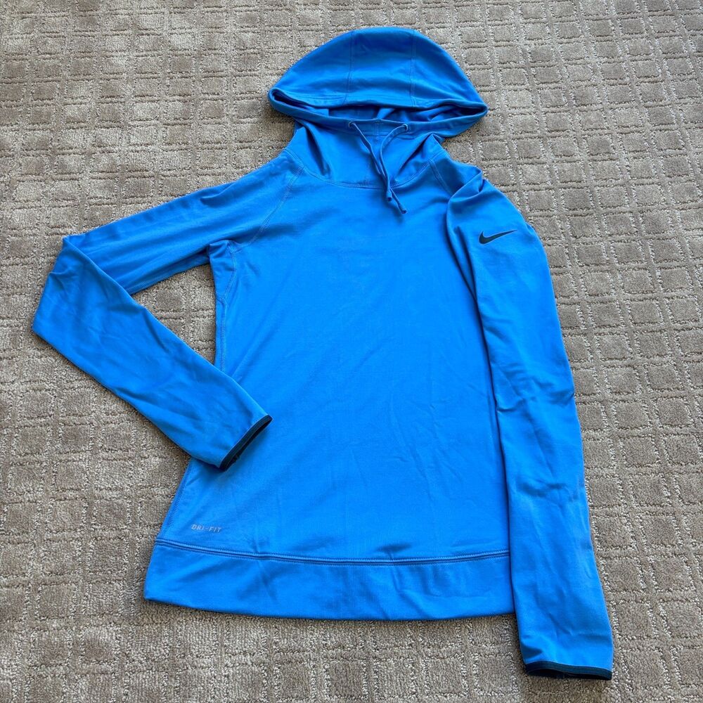 Nike Pro Hyperwarm Hoodie Sz Small Blue Hybrid Training Pullover Cold Weather